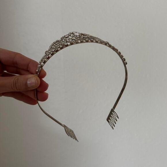 Vintage Women’s Rhinestone Tiara Hair Comb Silver Tone Bridal
